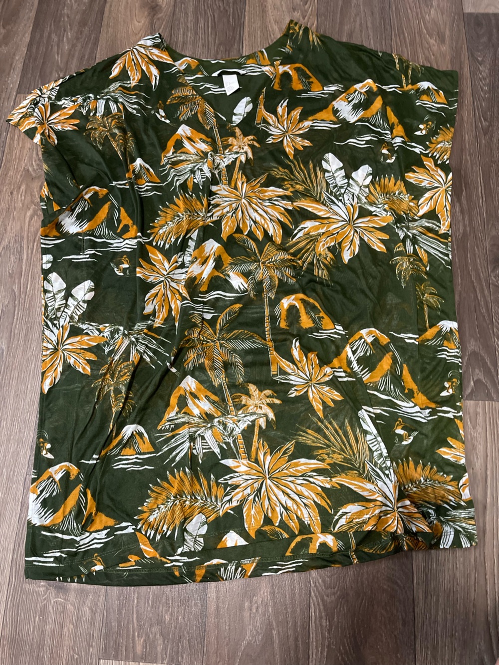 H&M Olive Green Botanical Print Skirt with Mustard Accents